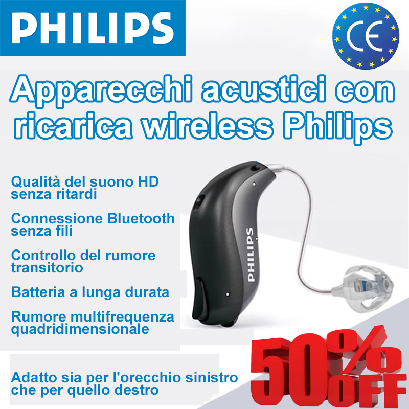 [Philips] Apparecchio acustico intelligente Bluetooth XTM P8, doppia riduzione del rumore, 48 canali, adatto a pazienti con perdita dell'udito da lieve a moderata (apparecchio acustico monofonico)